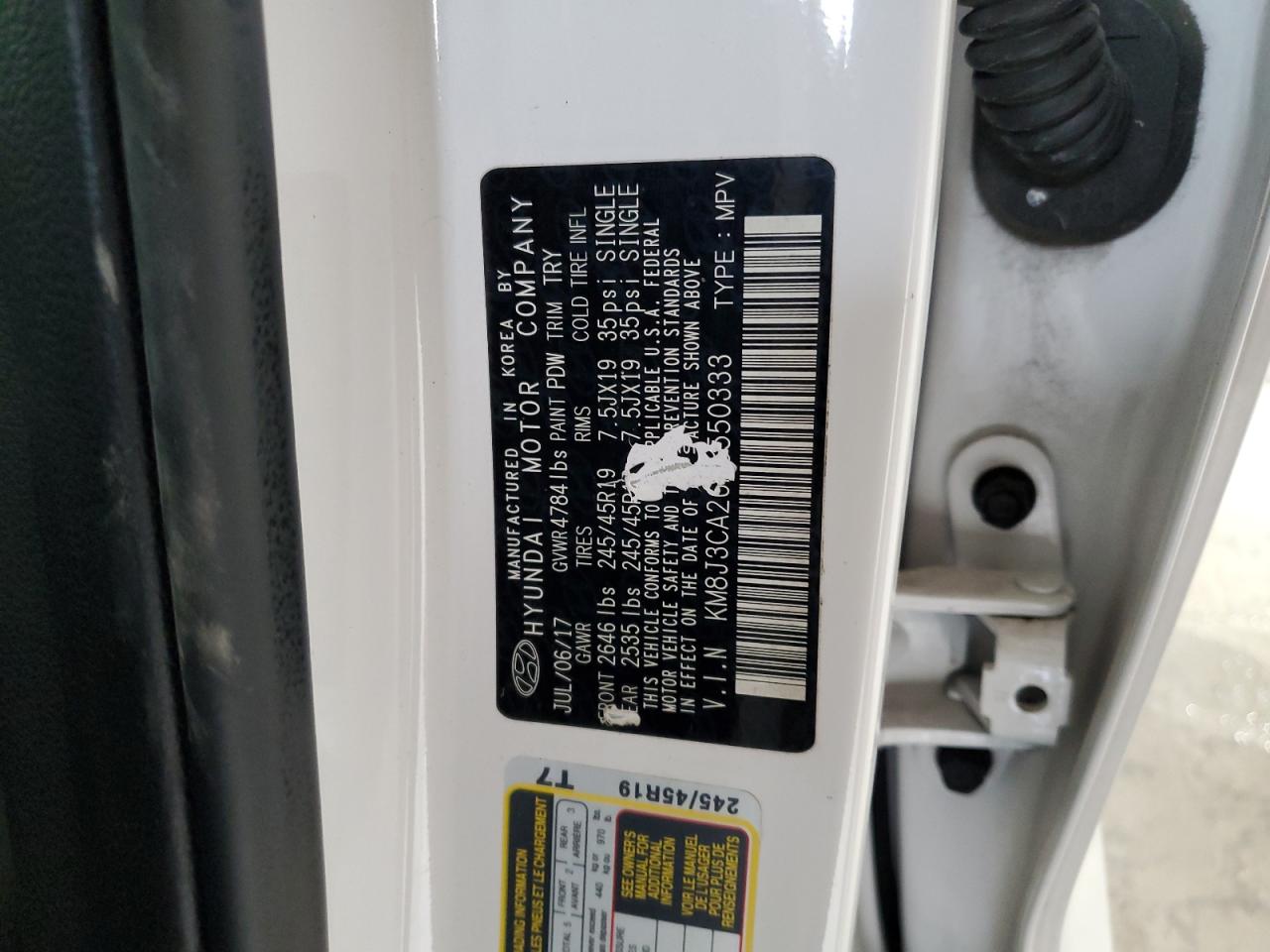 KM8J3CA26HU550333 2017 Hyundai Tucson Limited