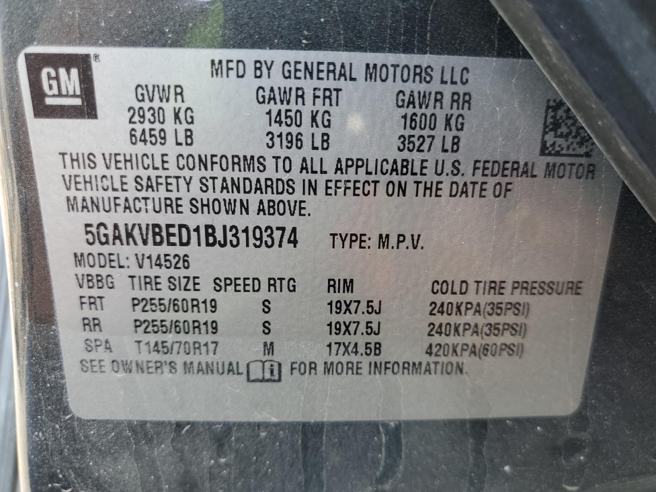 5GAKVBED1BJ319374 2011 Buick Enclave Cxl