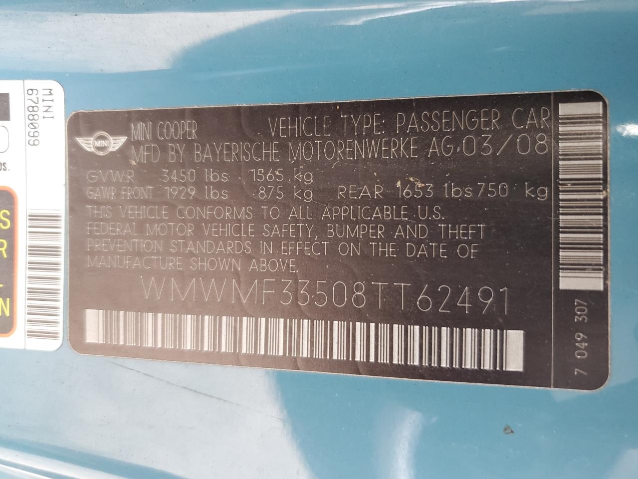 WMWMF33508TT62491 2008 Mini Cooper