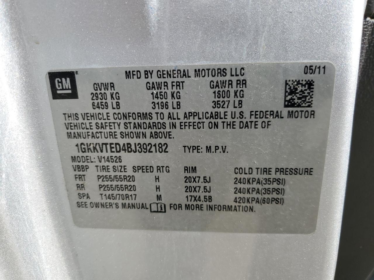 1GKKVTED4BJ392182 2011 GMC Acadia Denali