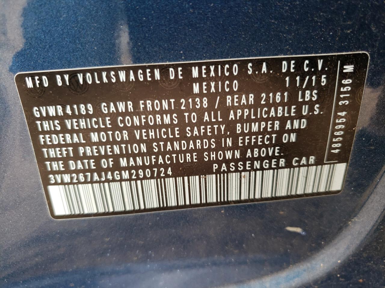 3VW267AJ4GM290724 2016 Volkswagen Jetta S