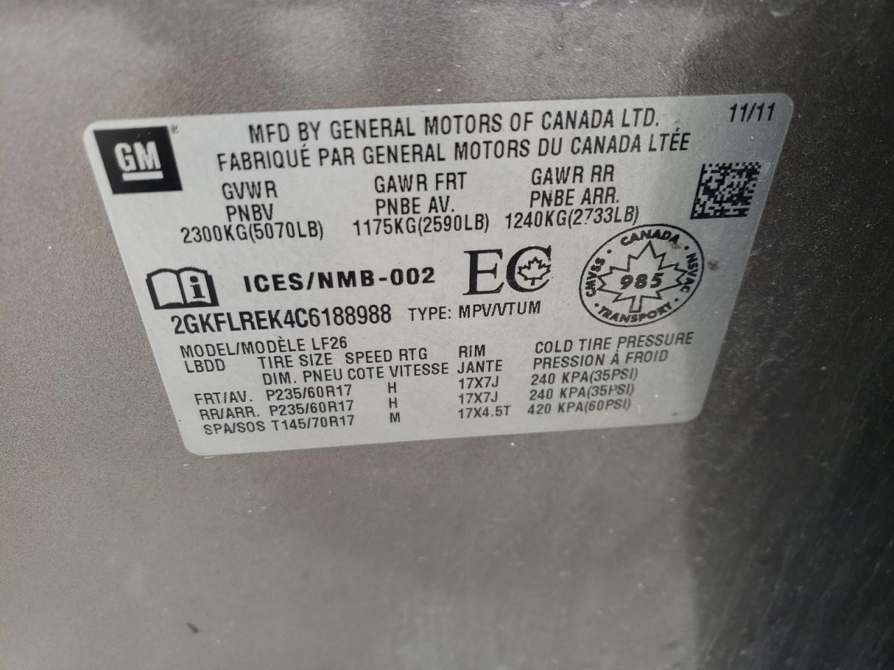 2GKFLREK4C6188988 2012 GMC Terrain Sle