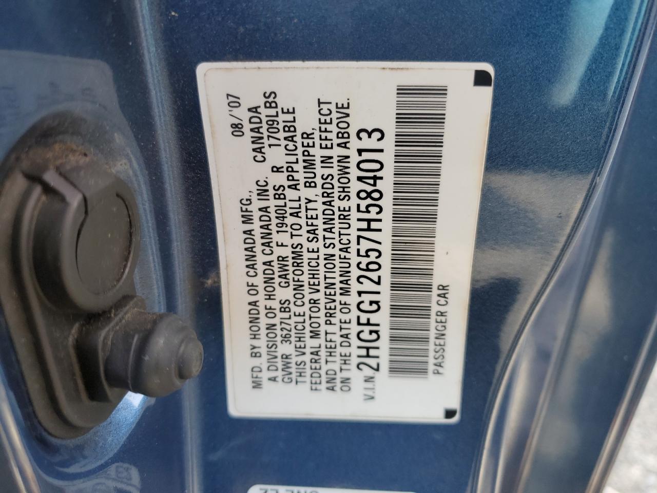 2HGFG12657H584013 2007 Honda Civic Lx