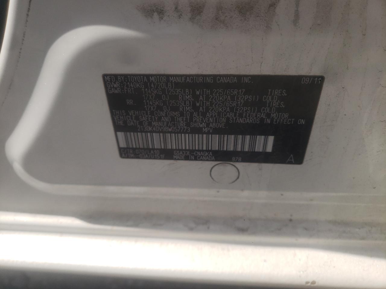 2T3DK4DV9BW057773 2011 Toyota Rav4 Limited