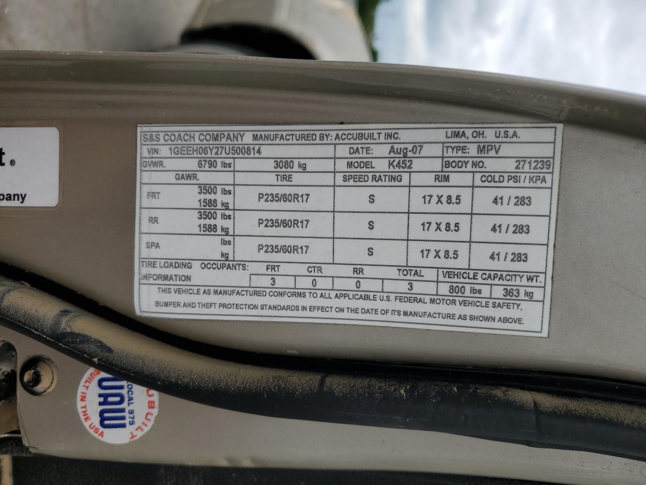 1GEEH06Y27U500814 2007 Cadillac Commercial Chassis