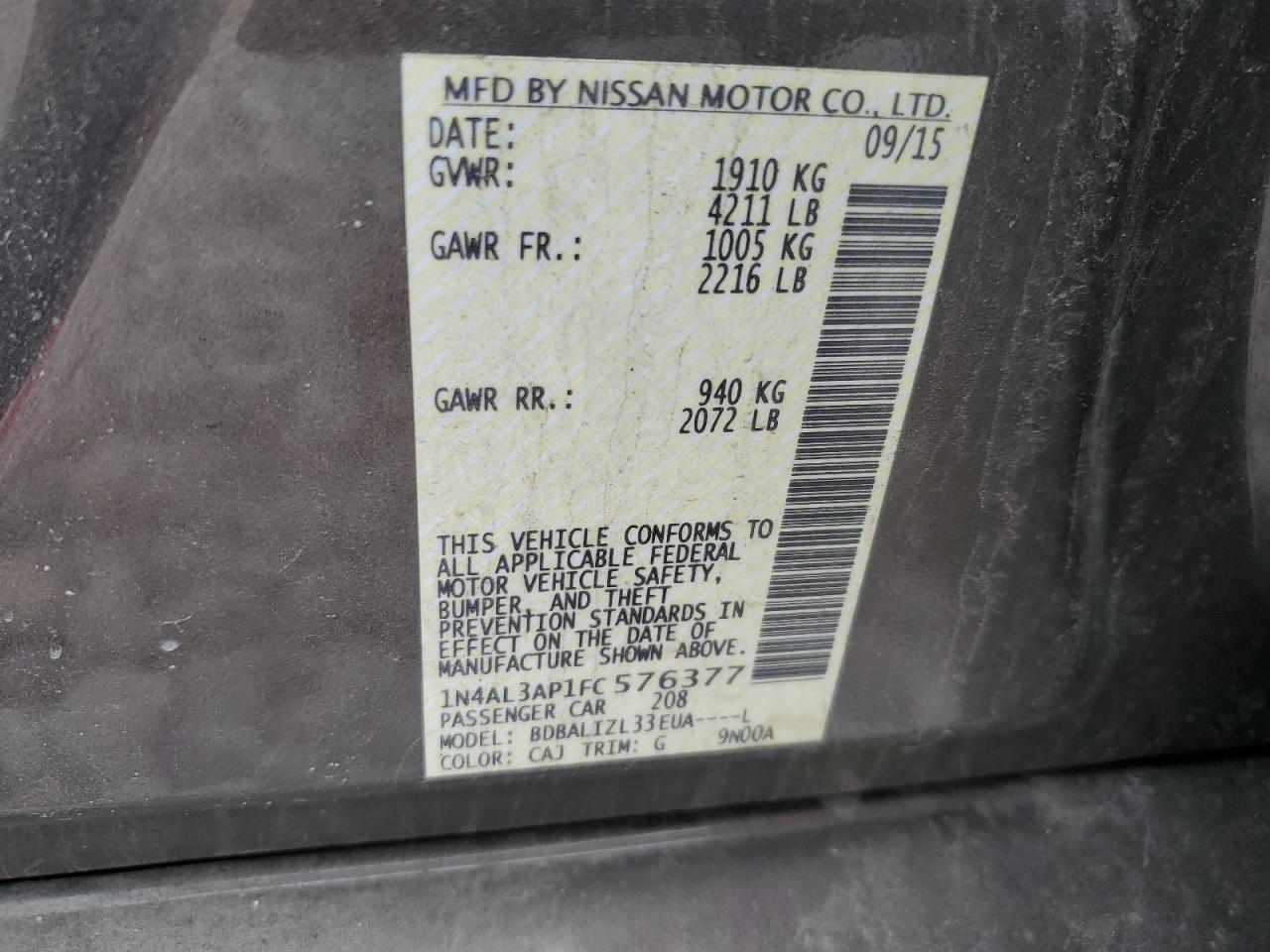 1N4AL3AP1FC576377 2015 Nissan Altima 2.5