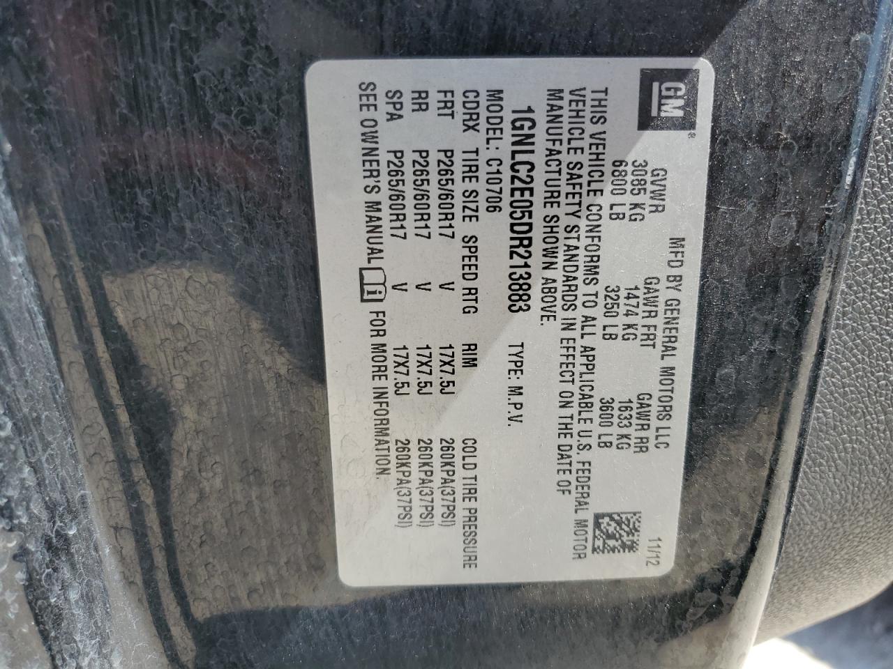 1GNLC2E05DR213883 2013 Chevrolet Tahoe Police