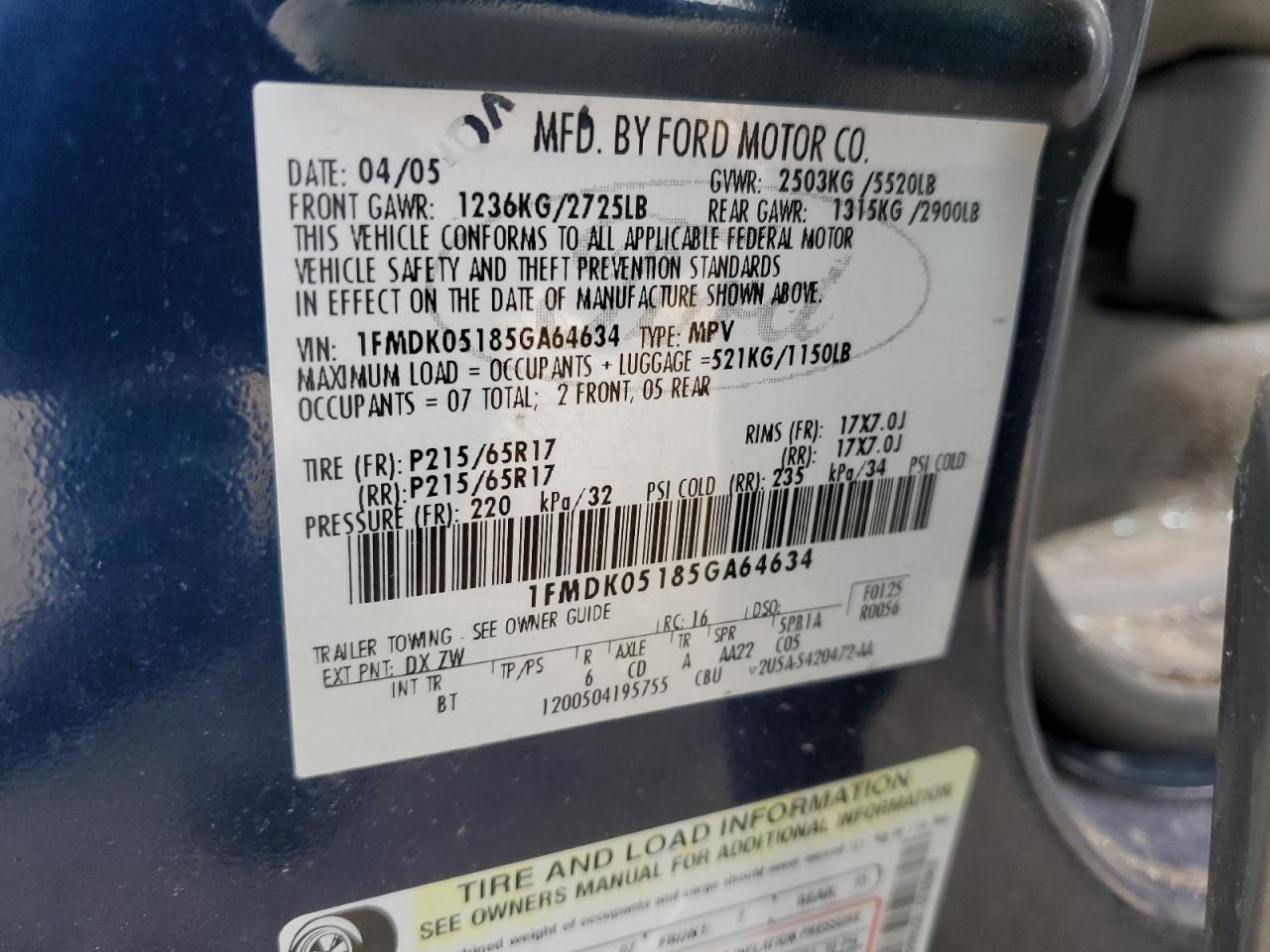 1FMDK05185GA64634 2005 Ford Freestyle Sel