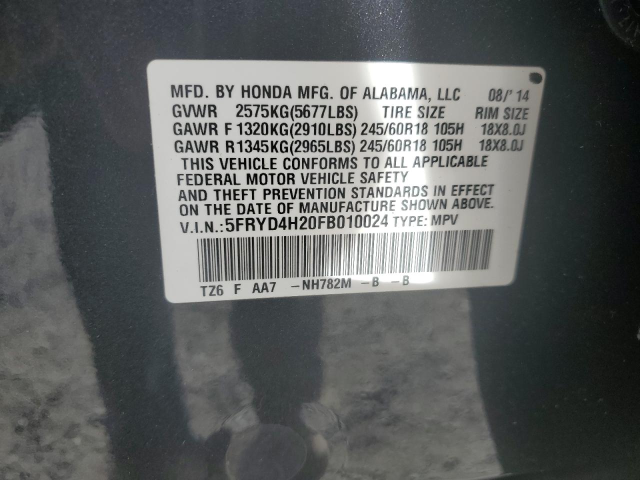 5FRYD4H20FB010024 2015 Acura Mdx