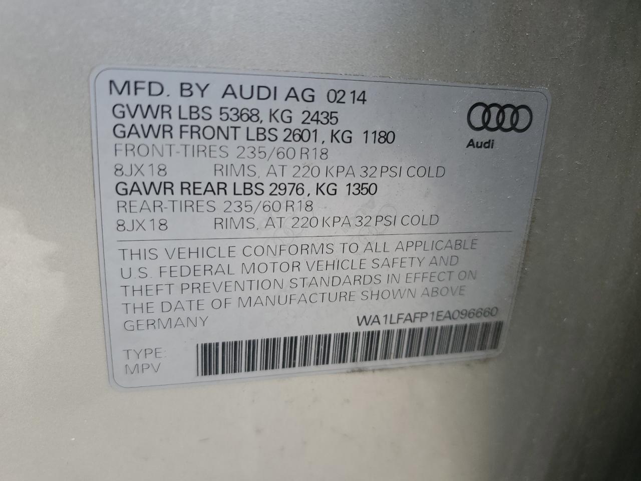 WA1LFAFP1EA096660 2014 Audi Q5 Premium Plus