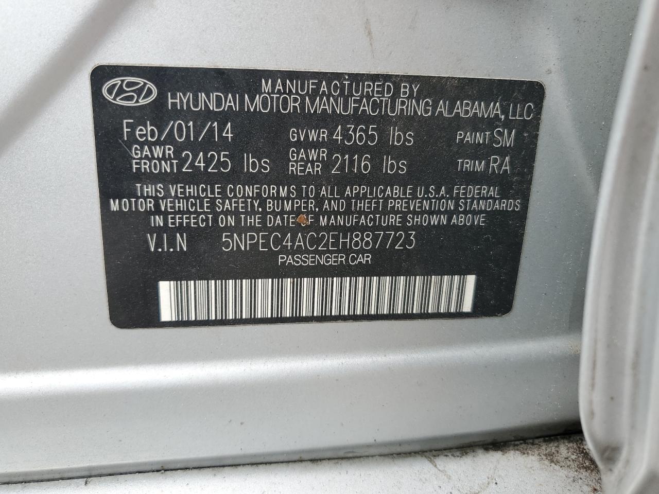 5NPEC4AC2EH887723 2014 Hyundai Sonata Se