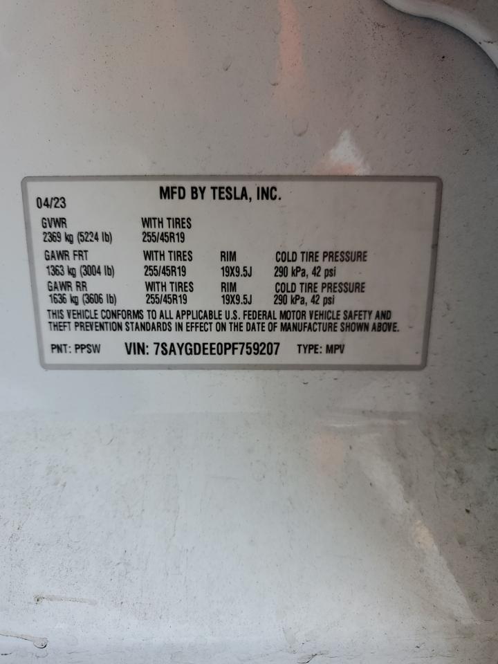 7SAYGDEE0PF759207 2023 Tesla Model Y