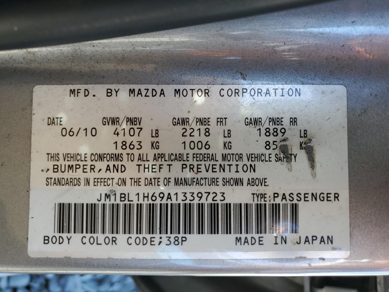 JM1BL1H69A1339723 2010 Mazda 3 S