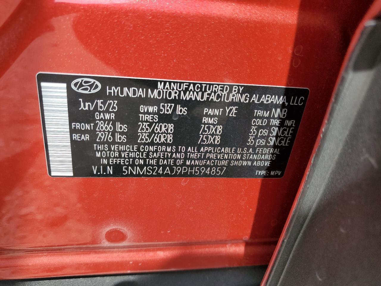 5NMS24AJ9PH594857 2023 Hyundai Santa Fe Sel