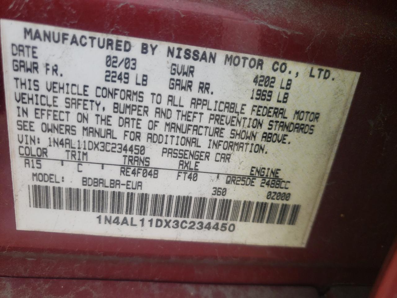 1N4AL11DX3C234450 2003 Nissan Altima Base