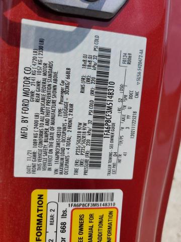 2021 Ford Mustang Gt VIN: 1FA6P8CF3M5148310 Lot: 55737714