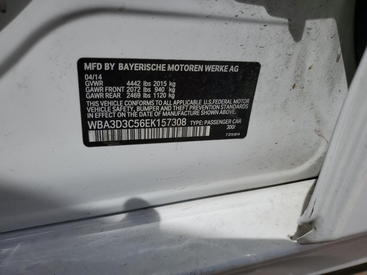 WBA3D3C56EK157308 2014 BMW 328 D