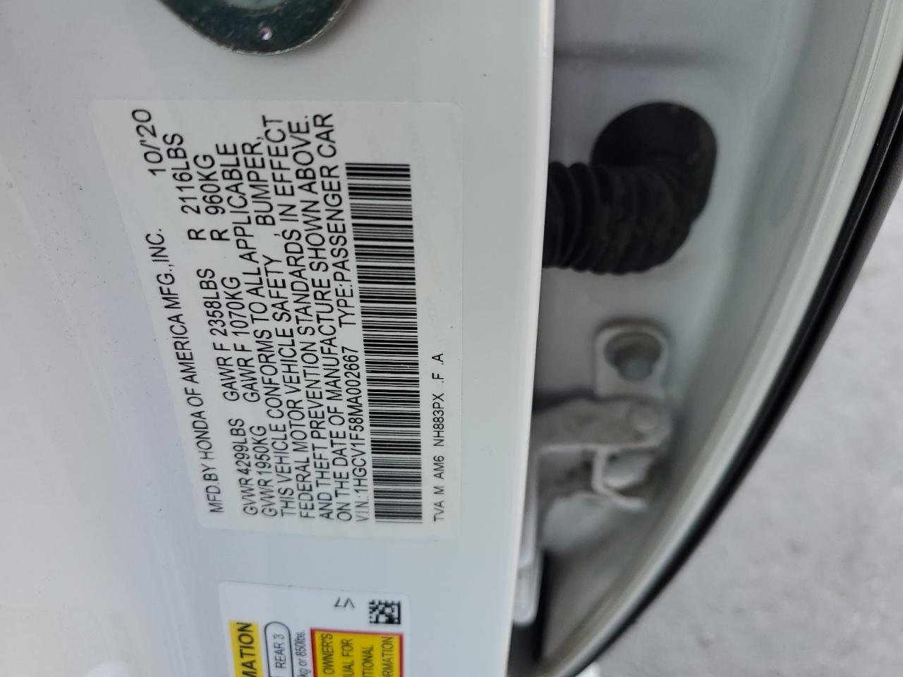 1HGCV1F58MA002667 2021 Honda Accord Exl