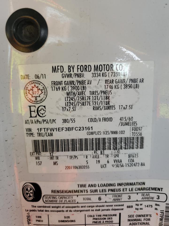 1FTFW1EF3BFC23161 2011 Ford F150 Supercrew