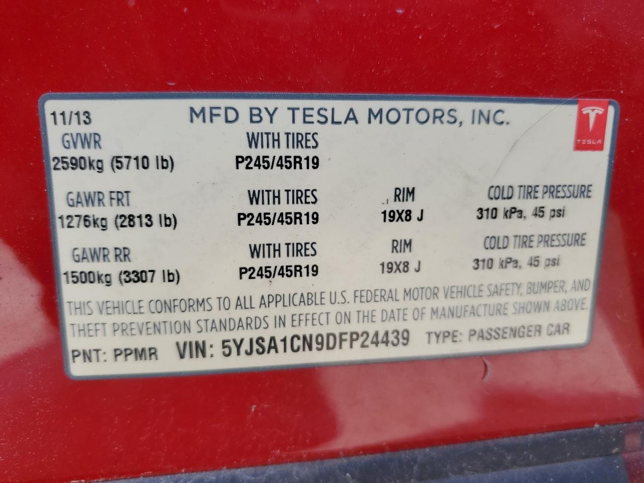 5YJSA1CN9DFP24439 2013 Tesla Model S