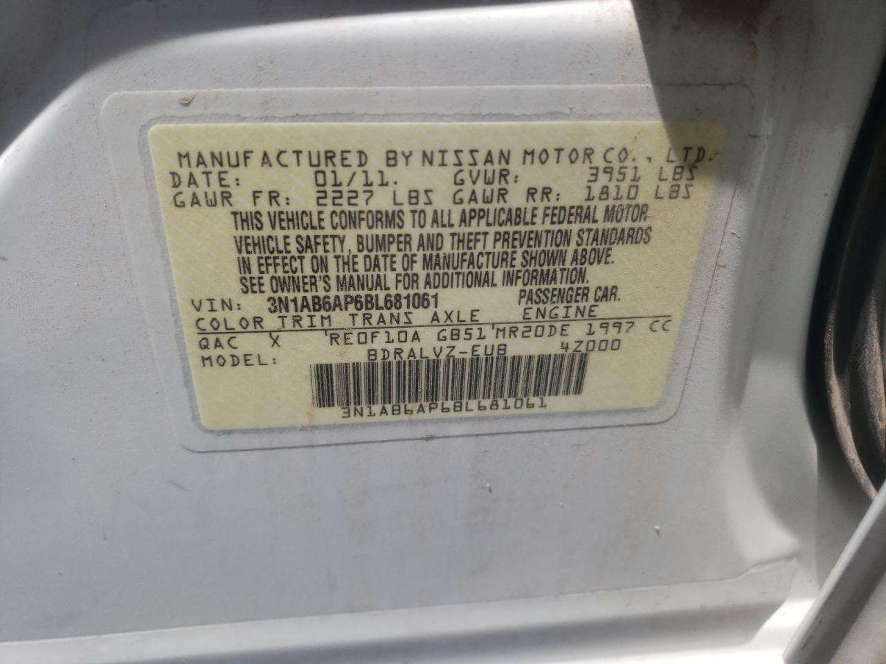3N1AB6AP6BL681061 2011 Nissan Sentra 2.0
