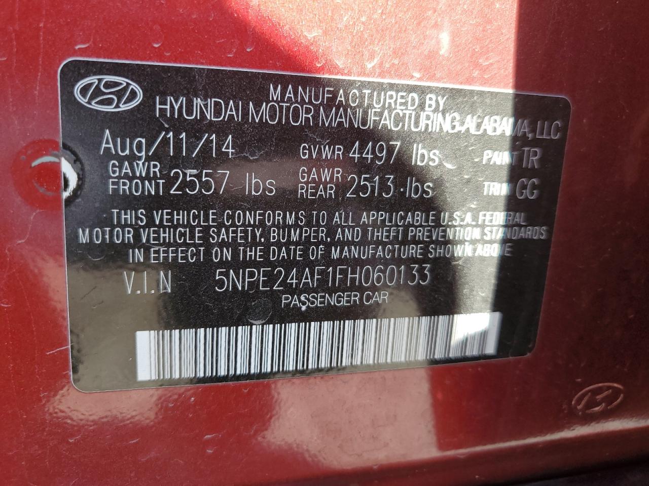 2015 Hyundai Sonata Se vin: 5NPE24AF1FH060133