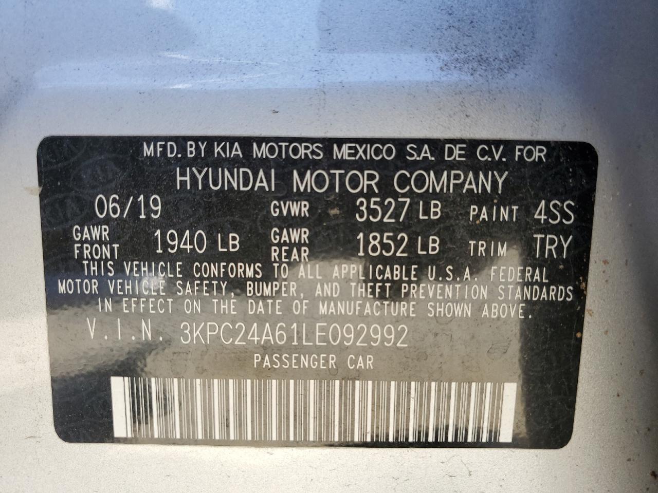 3KPC24A61LE092992 2020 Hyundai Accent Se