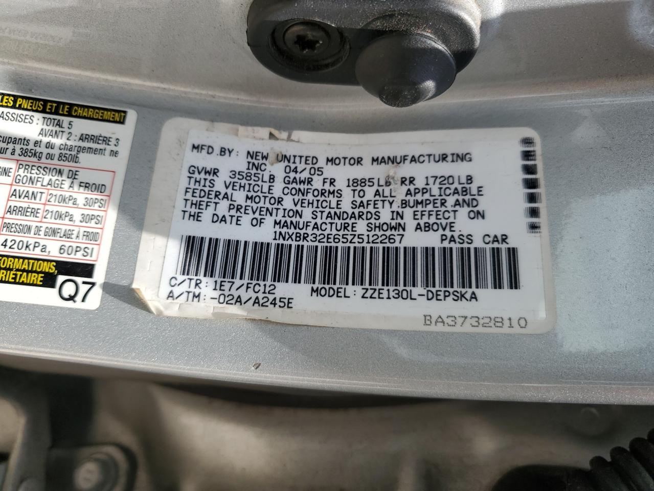 1NXBR32E65Z512267 2005 Toyota Corolla Ce