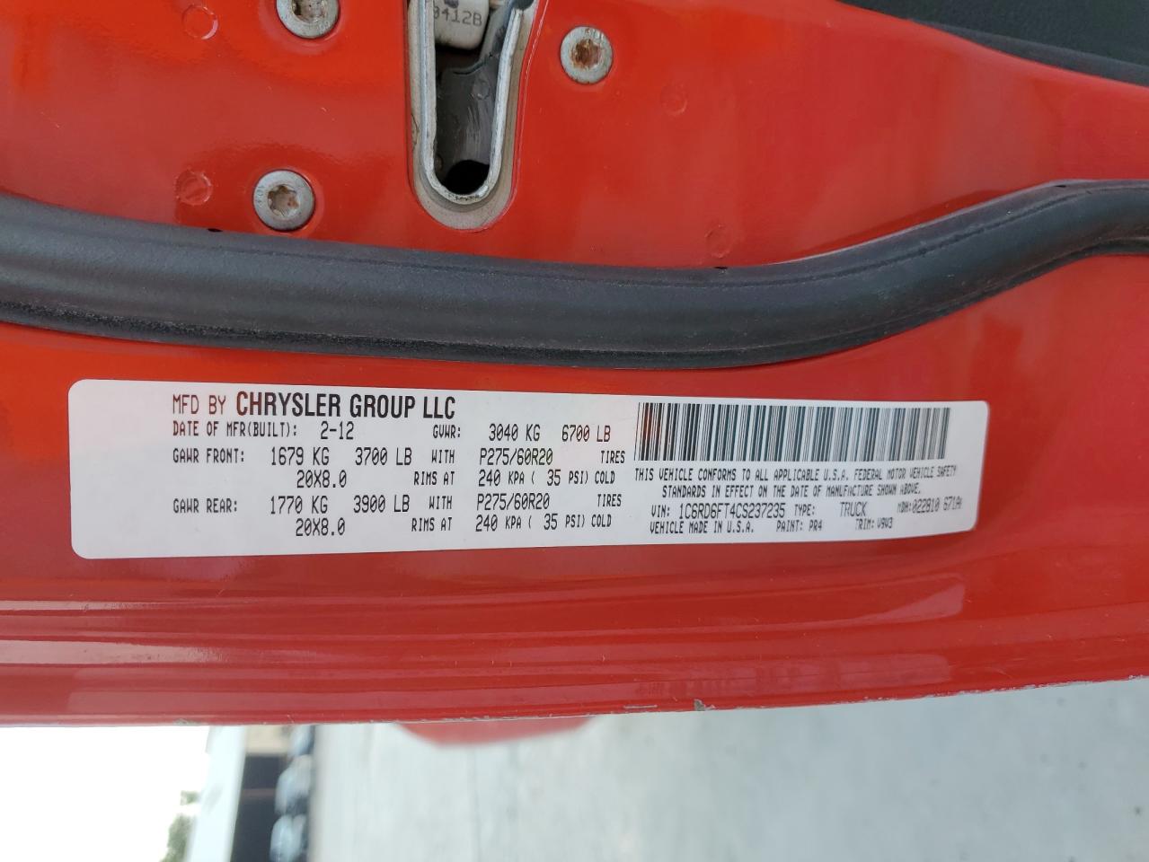 1C6RD6FT4CS237235 2012 Dodge Ram 1500 St