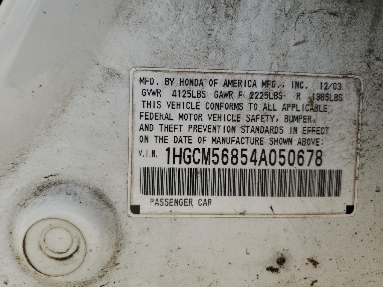 1HGCM56854A050678 2004 Honda Accord Ex