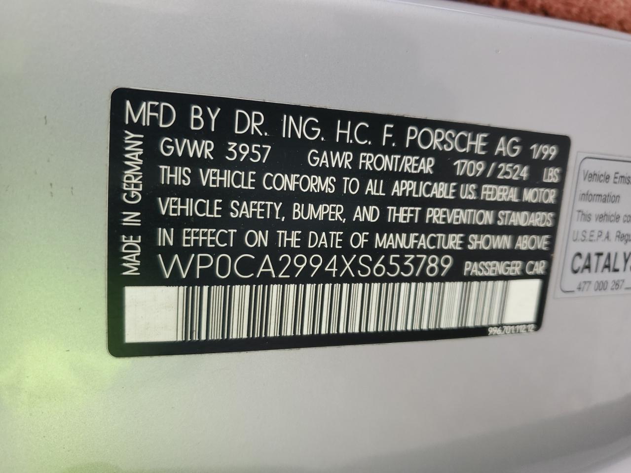 WP0CA2994XS653789 1999 Porsche 911 Carrera