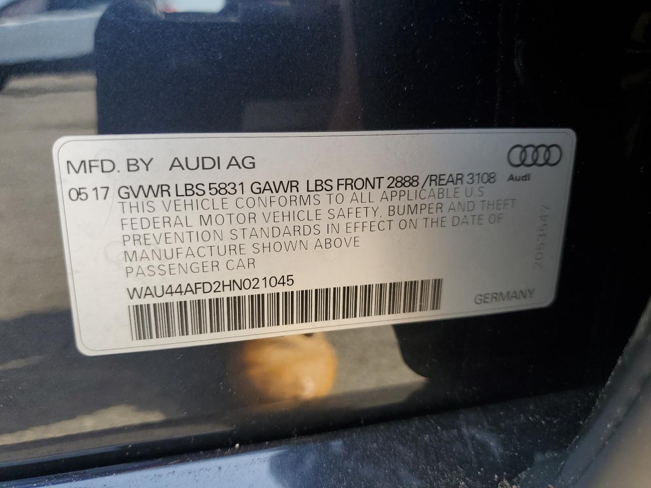 WAU44AFD2HN021045 2017 Audi A8 L Quattro