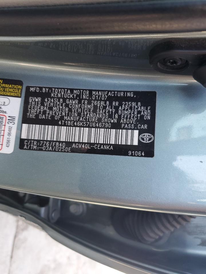 4T1BE46K57U646790 2007 Toyota Camry Ce