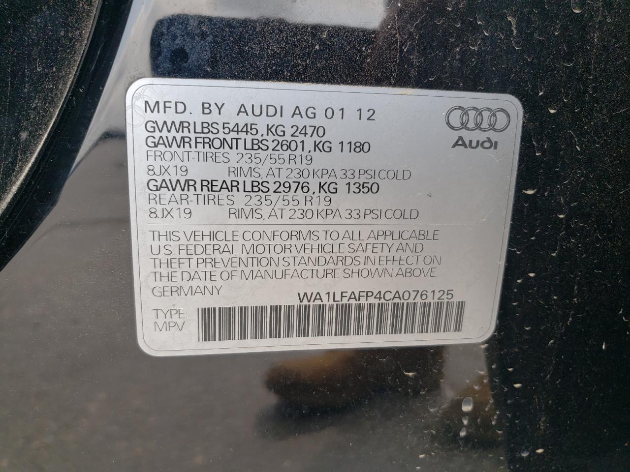 2012 Audi Q5 Premium Plus vin: WA1LFAFP4CA076125