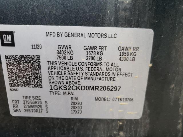 2021 GMC Yukon At4 VIN: 1GKS2CKD0MR206297 Lot: 53368734