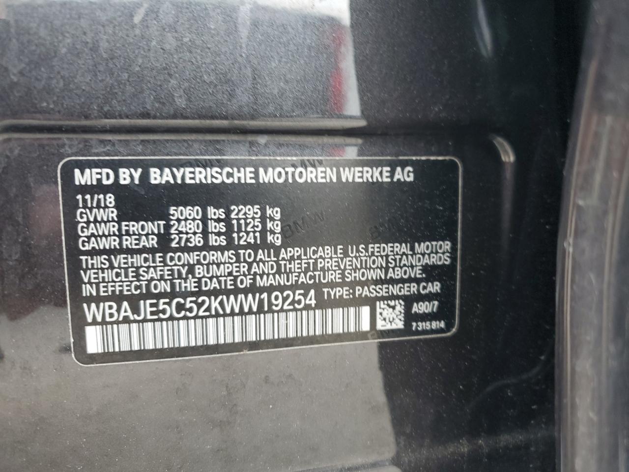 WBAJE5C52KWW19254 2019 BMW 540 I