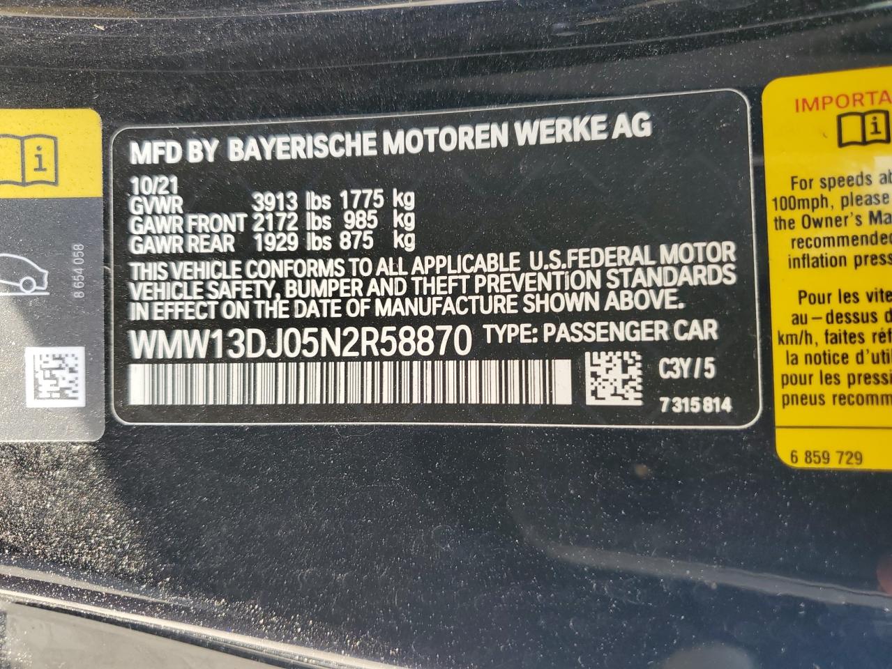 WMW13DJ05N2R58870 2022 Mini Cooper Se