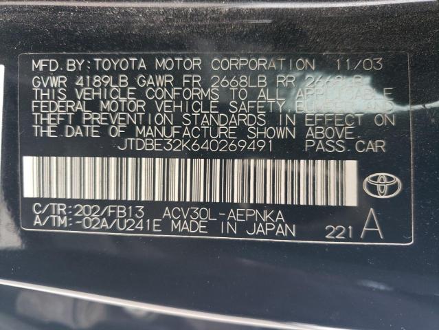2004 Toyota Camry Le VIN: JTDBE32K640269491 Lot: 55418264