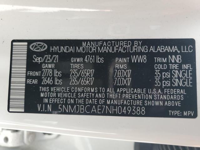 2022 Hyundai Tucson Sel VIN: 5NMJBCAE7NH049388 Lot: 56251904