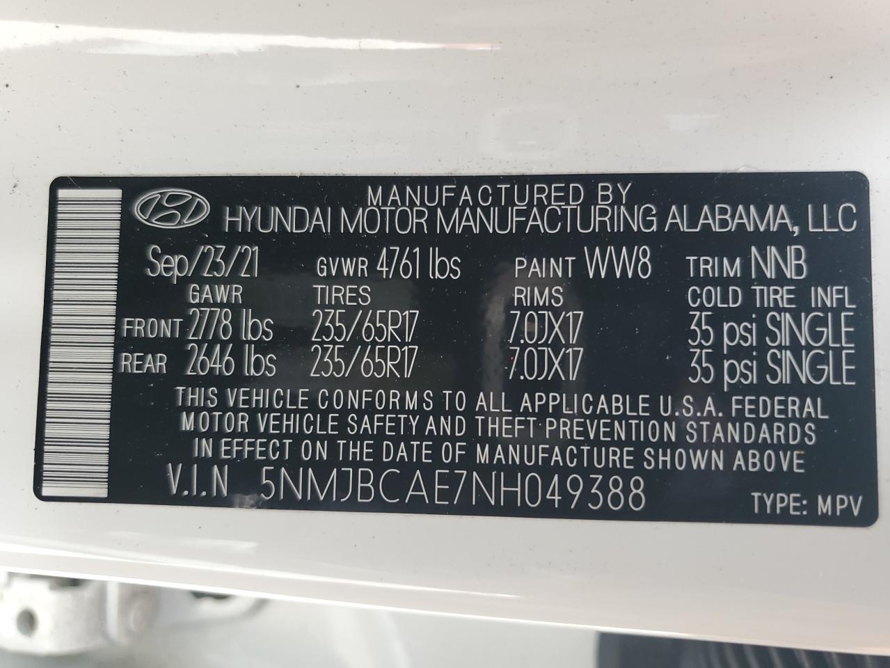 5NMJBCAE7NH049388 2022 Hyundai Tucson Sel