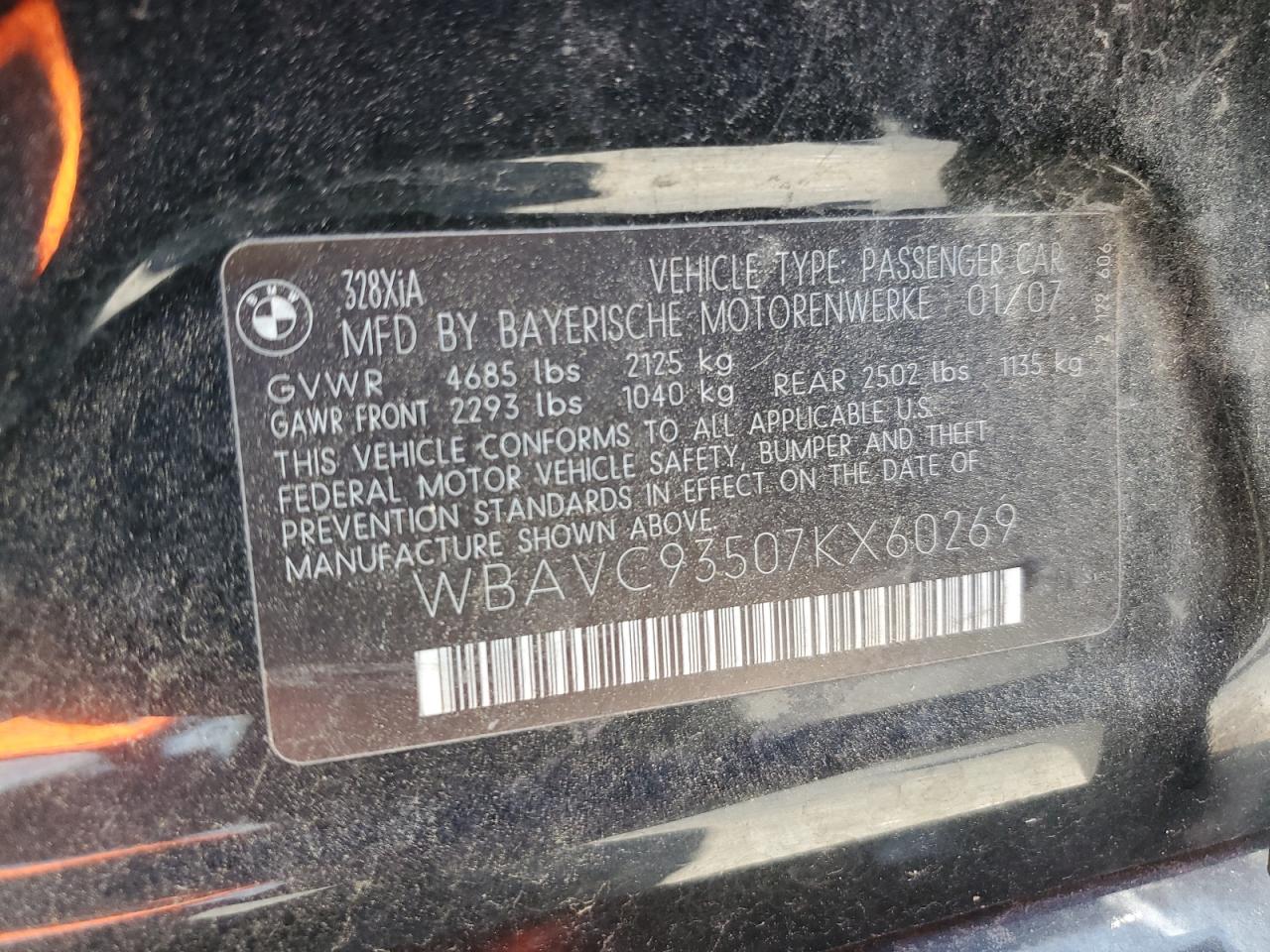 WBAVC93507KX60269 2007 BMW 328 Xi