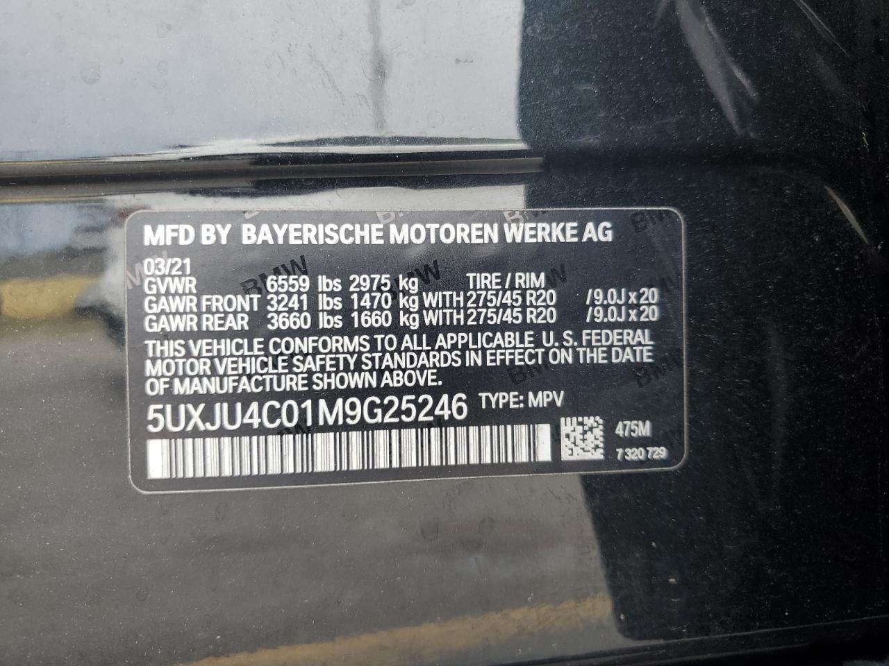 5UXJU4C01M9G25246 2021 BMW X5 M50I