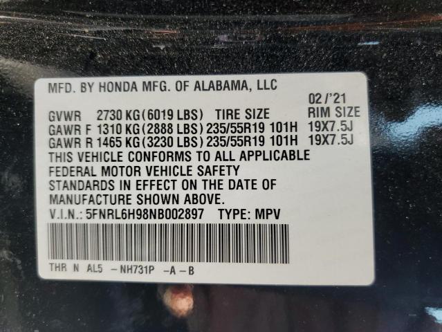 2022 Honda Odyssey Elite VIN: 5FNRL6H98NB002897 Lot: 57002894