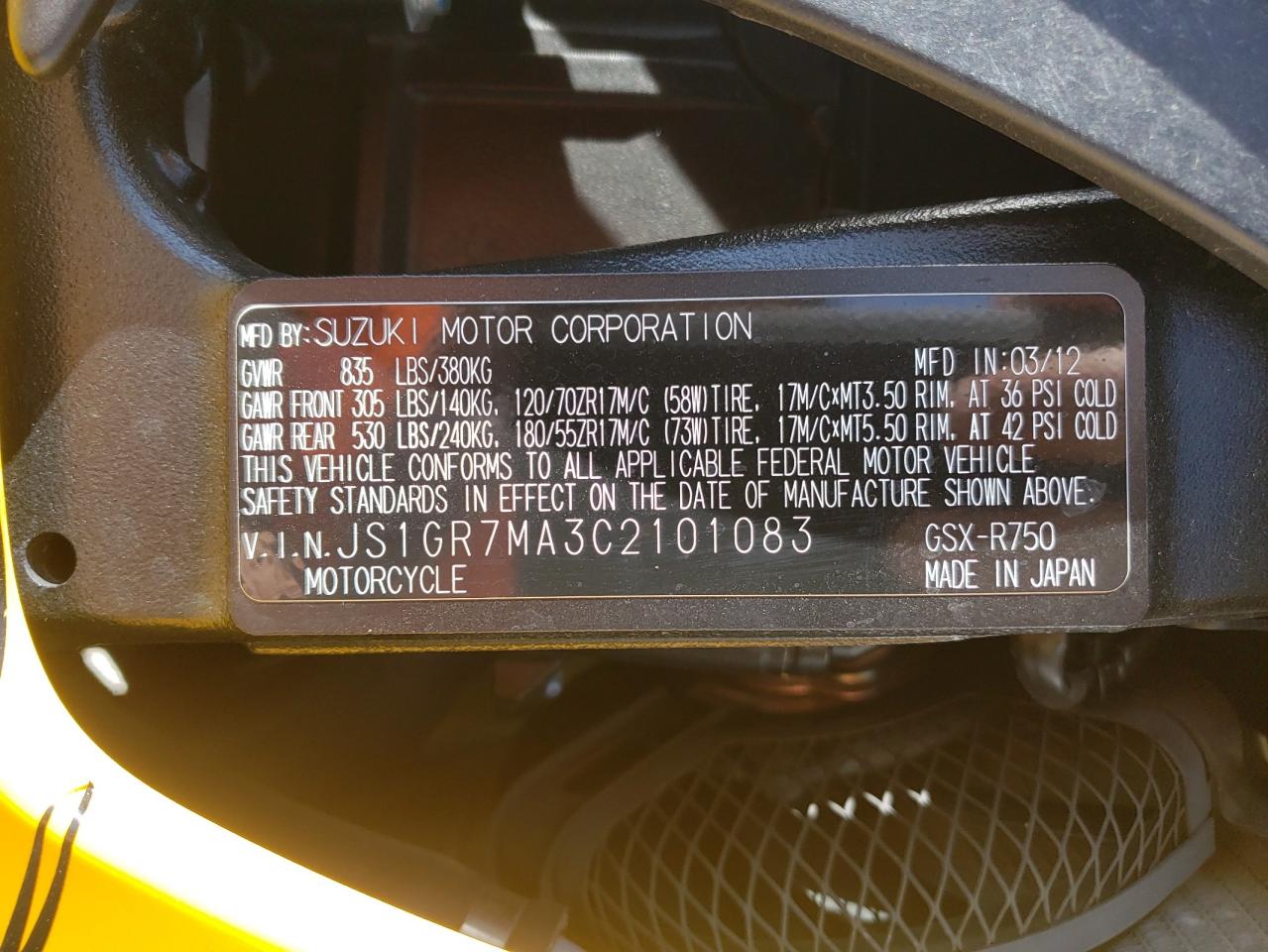 JS1GR7MA3C2101083 2012 Suzuki Gsx750