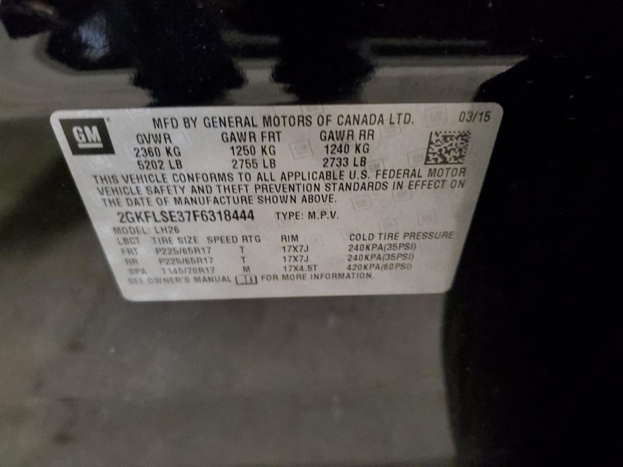 2GKFLSE37F6318444 2015 GMC Terrain Slt