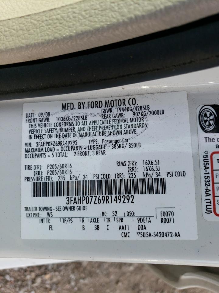 3FAHP07Z69R149292 2009 Ford Fusion Se