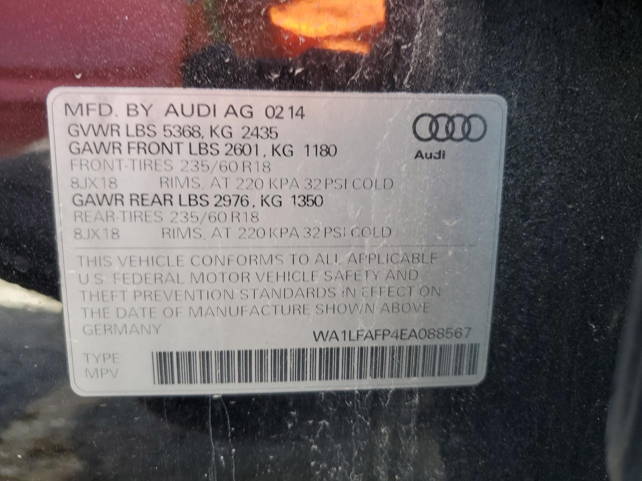 2014 Audi Q5 Premium Plus vin: WA1LFAFP4EA088567