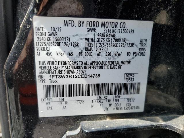 2012 Ford F350 Super Duty VIN: 1FT8W3BT2CED14735 Lot: 53972554
