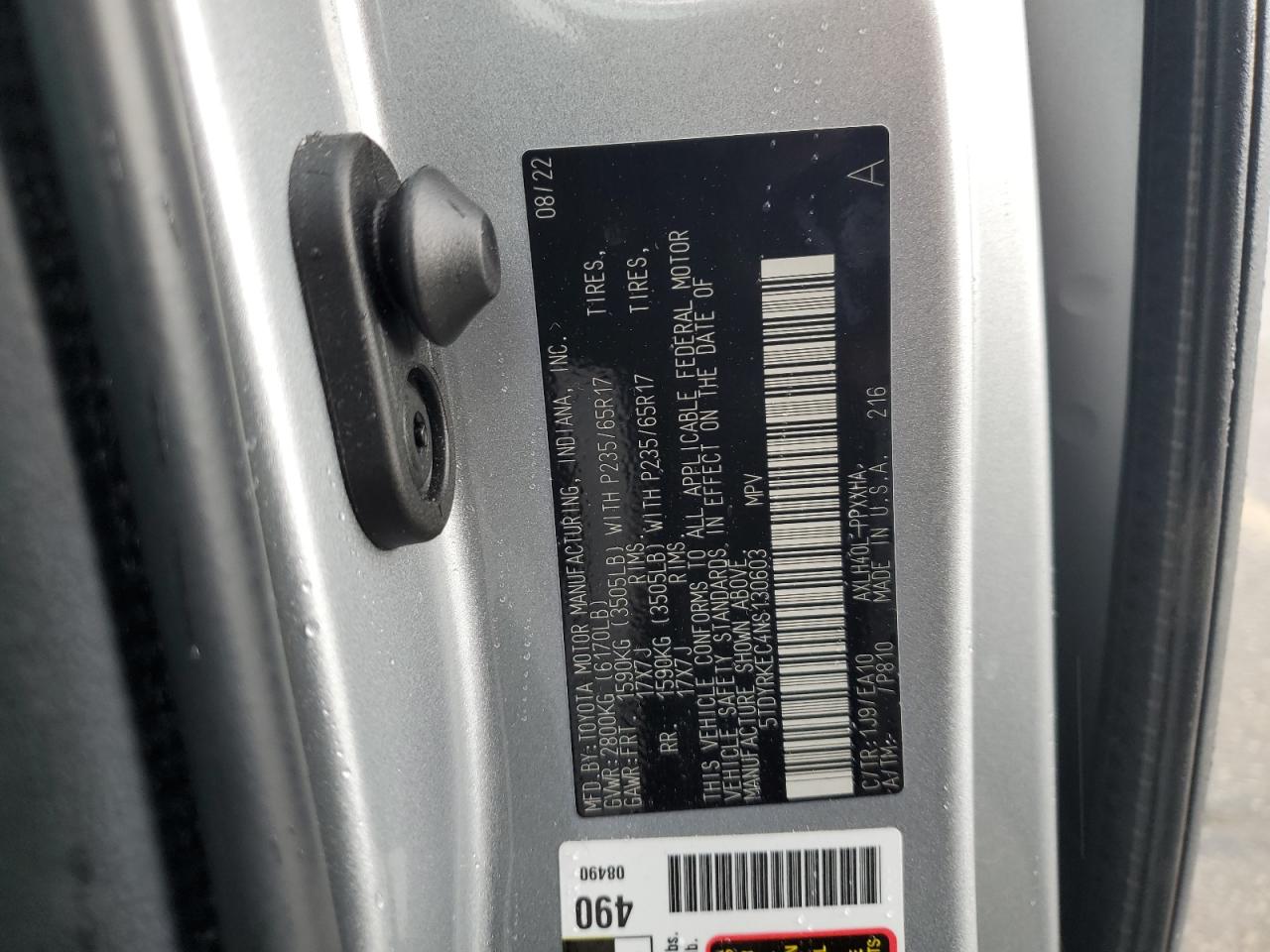 5TDYRKEC4NS130603 2022 Toyota Sienna Xle