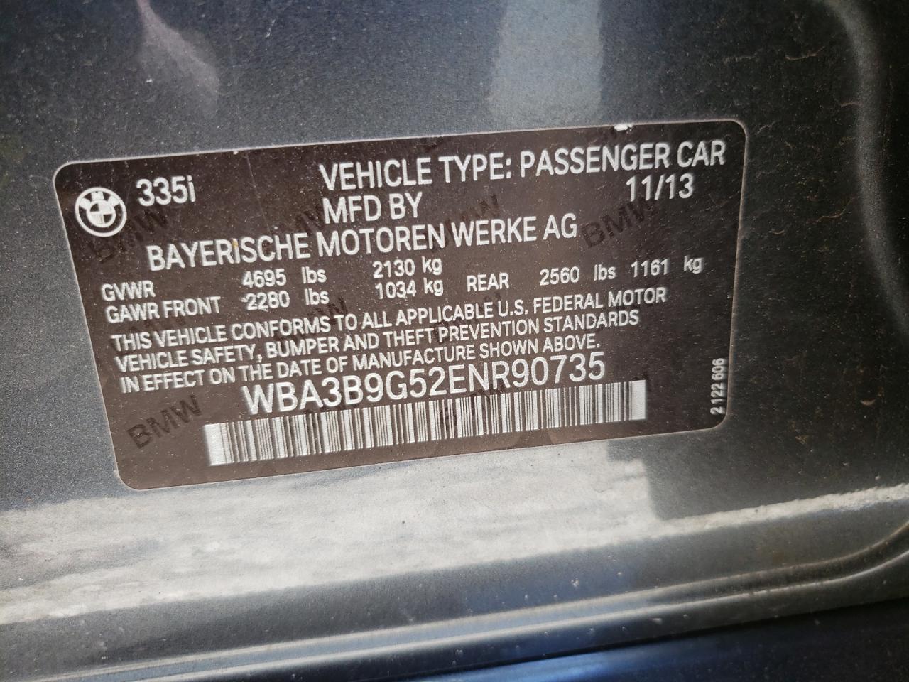 WBA3B9G52ENR90735 2014 BMW 335 Xi